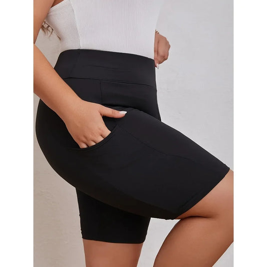 Women's Plus Size S-5XL High Waisted Black Pocket Swim Shorts Show Off Your Fashion Taste with Minimalist Beauty