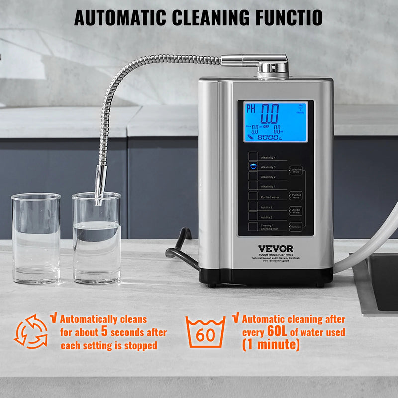 VEVOR Alkaline Water Ionizer Machine pH 3.5-10.5 Alkaline Acidic Hydrogen Water Purifier 7 Water Settings Home Filtration System