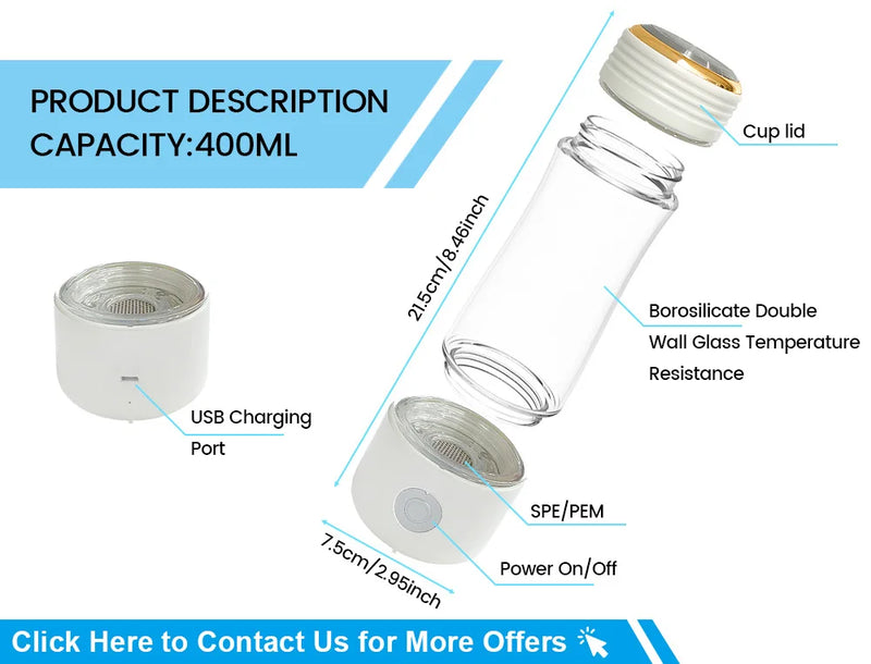 2300ppb Hydrogen Bottle Hydrogen Water Generator Bottle SPE Hydrogen Rich Water Bottle Quick Electrolysis Hydrogen Bottles Water
