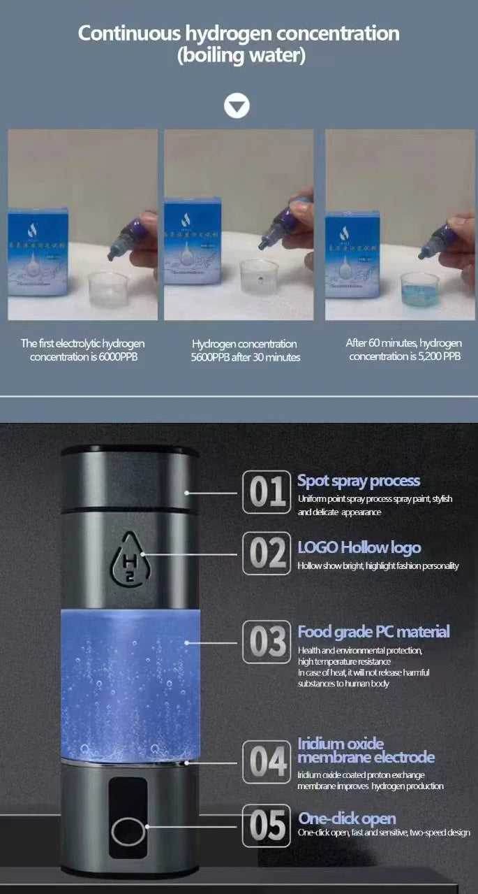 New hydrogen rich water cup high concentration water element cup electrolyte 6000PPB+ Portable negative ion cup making
