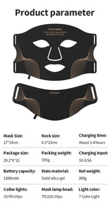 7 Color LED Face Mask with Neck - Wireless Portable Red Light Therapy for Anti-Aging, Wrinkles, Skin Rejuvenation, Home Use