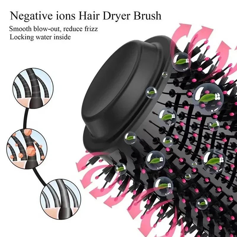 2025 New 3-in-1 Hot Air Comb Fluffy Comb Without Damaging Hair Dry And Wet Roll Straight Dual-Use Negative Ion Styling Comb