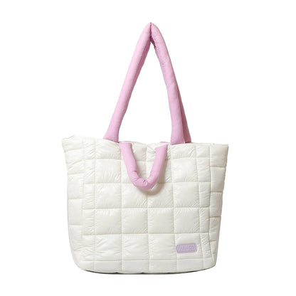 Puffer Tote Bag for Women Lightweight Down Cotton Padded Crossbody Bag Large Capacity Handbag Puffy Purse for Shopping Travel ﻿