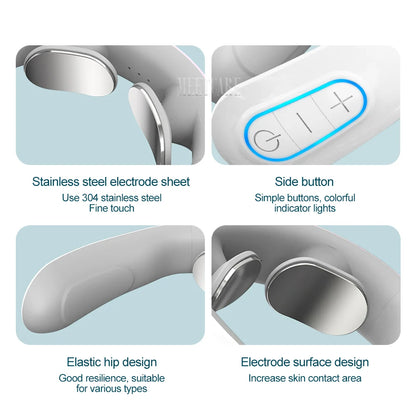 TENS Pulse Back Neck Massage Wireless Smart Sholder Cervical Massager Heating Relief  Pain Muscle Punch Beating Health
