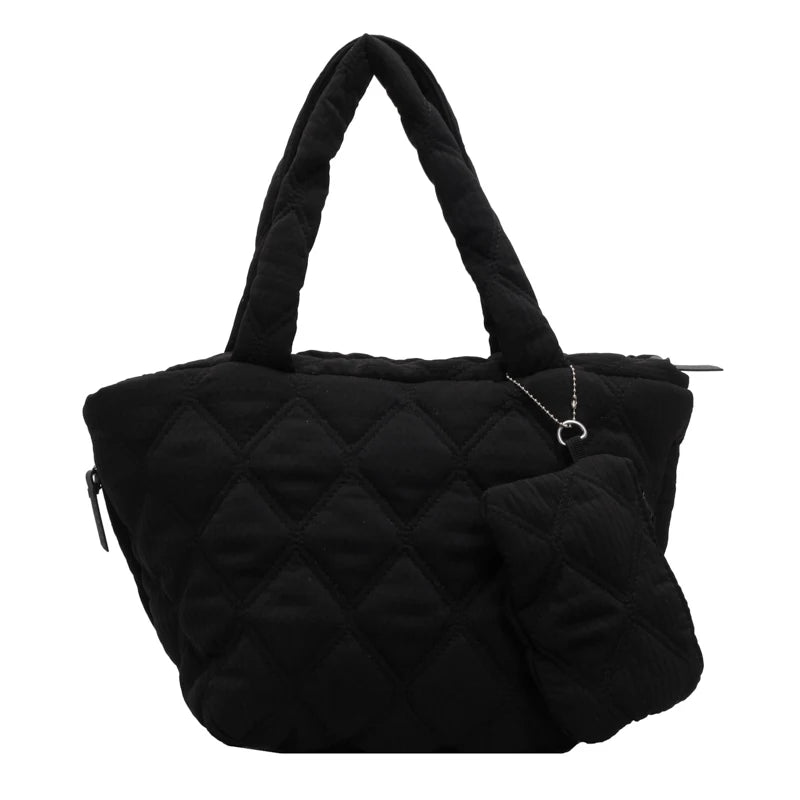 Puffer Tote Bag for Women Lightweight Down Cotton Padded Crossbody Bag Large Capacity Handbag Puffy Purse for Shopping Travel ﻿