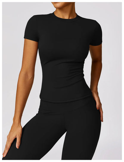 HGC Women's Sports T Shirt Summer Short Sleeve Running  Round Neck Breathable Stretchy GYM Yoga Slim Fitness Active Top Tee