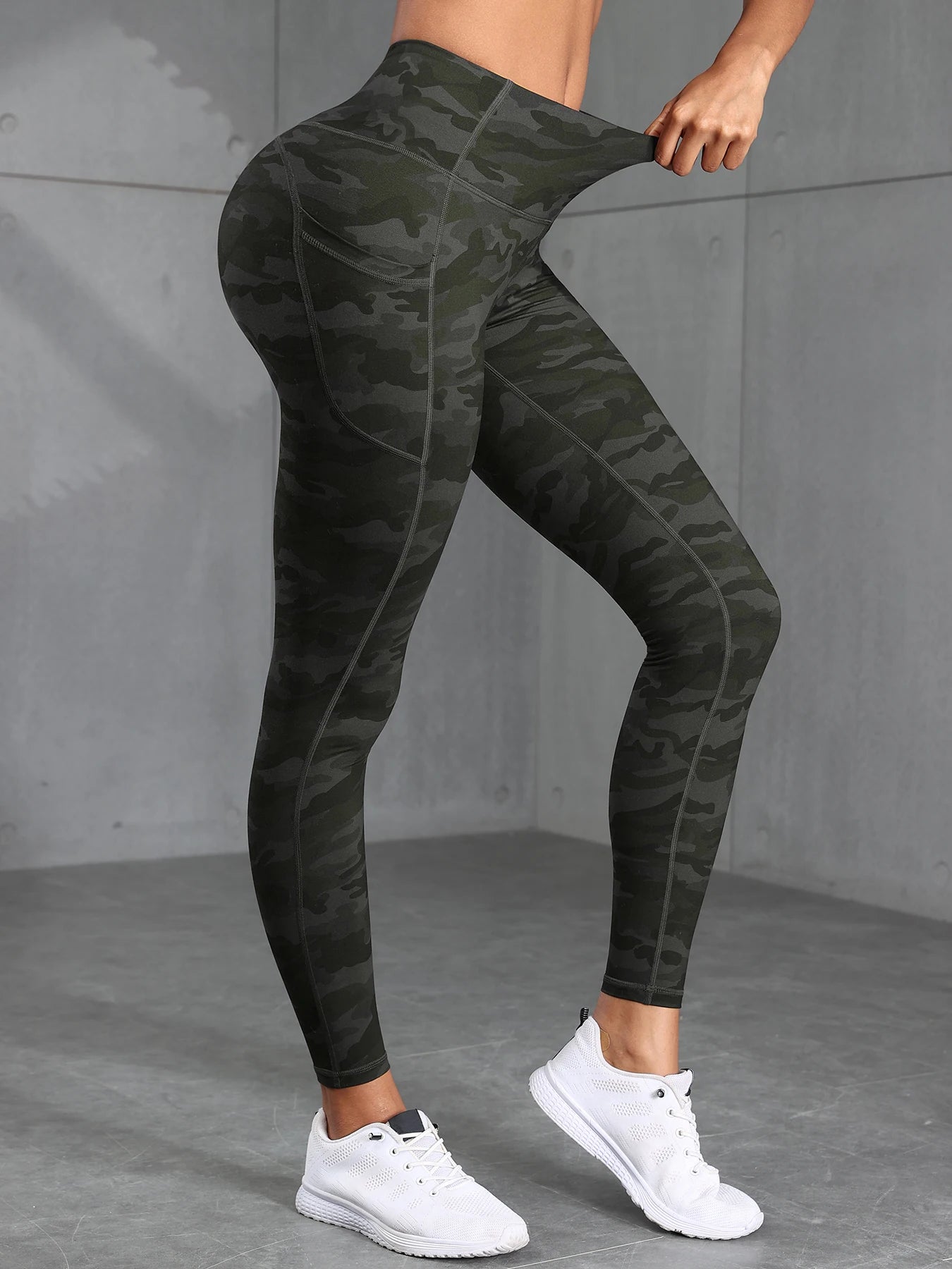 Women Camouflage Print High Waisted Sports Pocket Suitable For Running, Fitness, Yoga, Outdoor Adventure, Squat-Proof Leggings