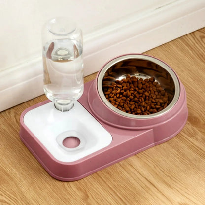 Stainless Steel Or Plastic Bowl Double Bowl Protection Cervical Spine Oblique Automatic Drinking Water Non-Wet Mouth Cat Product
