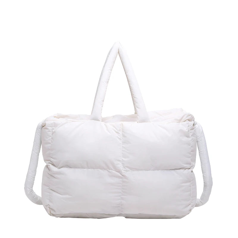 Puffer Tote Bag for Women Lightweight Down Cotton Padded Crossbody Bag Large Capacity Handbag Puffy Purse for Shopping Travel ﻿