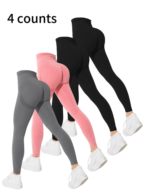 Women's 4-Piece Seamless Fitness Leggings Set - Fit for Gym, Butt Firming, Butt Lifting, High Waisted Fitness Leggings