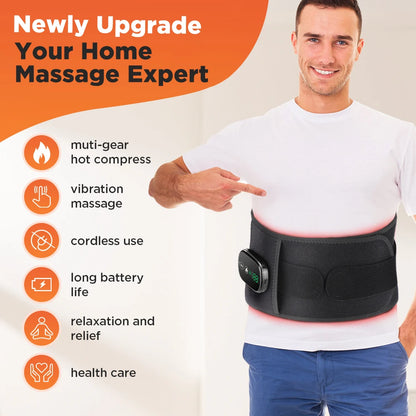 Rechargeable Heated Waist Massager 100 LEDs Red Light Decompression Lumbar Support Belt Blood Circulation Disc Herniation Relief