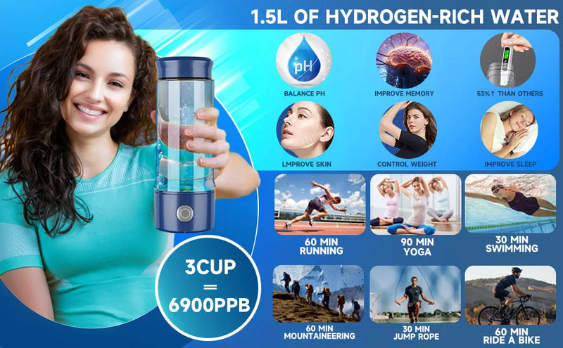 2300ppb Hydrogen Bottle Hydrogen Water Generator Bottle SPE Hydrogen Rich Water Bottle Quick Electrolysis Hydrogen Bottles Water