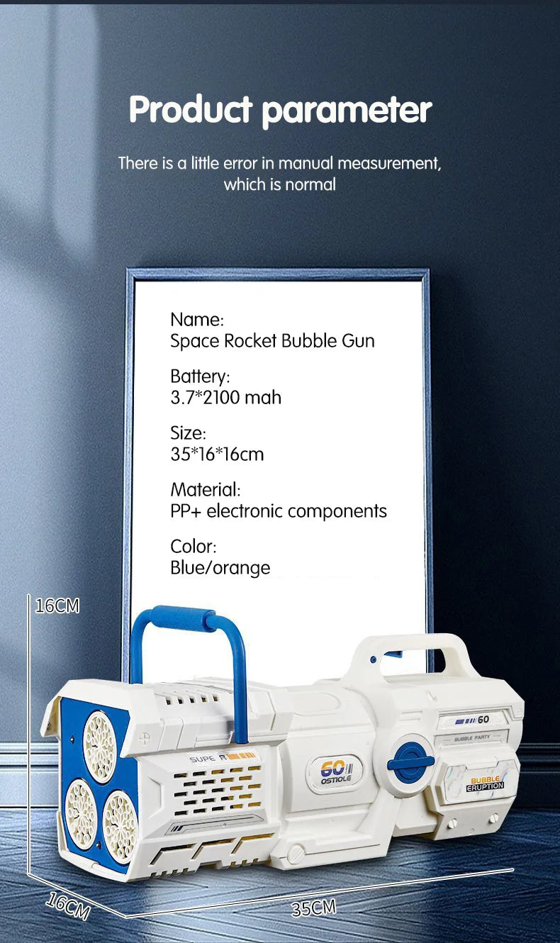 60 Holes Bubble Gun LED Light Electric Automatic Rocket Soap Bubble Machine Toys for Kids Outdoor Wedding Party Children's Gifts