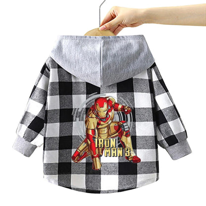 Spring Children Boys Spiderman Plaid Shirts Cartoon Casual Toddler Kid Boy Mickey Hooded Shirts Loose Long Sleeve Baby Boy Top