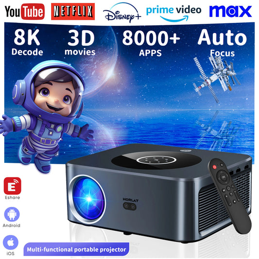 HORLAT LCD Android Projector 25000Lumen LED 4K Smart Home Theater Full HD Auto Focus Native 1080P Bluetooth 5G WiFi Video Beamer