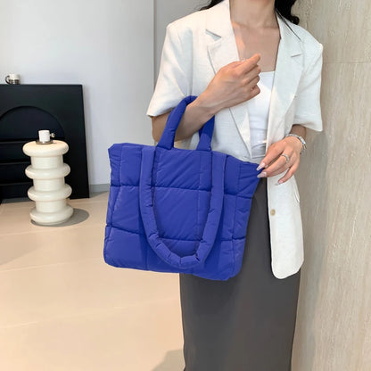 Puffer Tote Bag for Women Lightweight Down Cotton Padded Crossbody Bag Large Capacity Handbag Puffy Purse for Shopping Travel ﻿