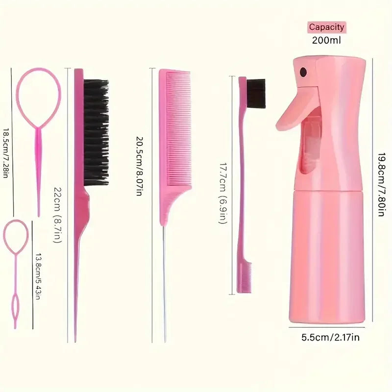 6pcs Hair Brush Set Spray Bottle Hair Braiding Loop Rat Tail Comb Teasing Hair Brsuh Edge Hair Brush Curly Hair Accessories