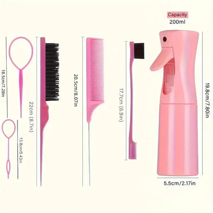 6pcs Hair Brush Set Spray Bottle Hair Braiding Loop Rat Tail Comb Teasing Hair Brsuh Edge Hair Brush Curly Hair Accessories