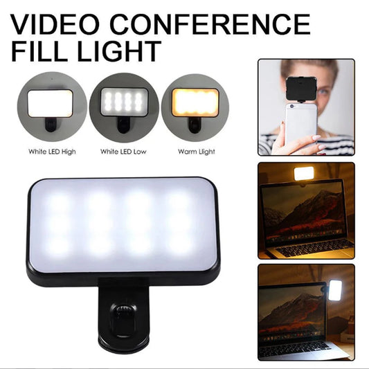 Portable Mini Selfie Video Conference Fill Light 3 Modes Rechargeable Adjustable Brightness for Mobile Phone & Computer