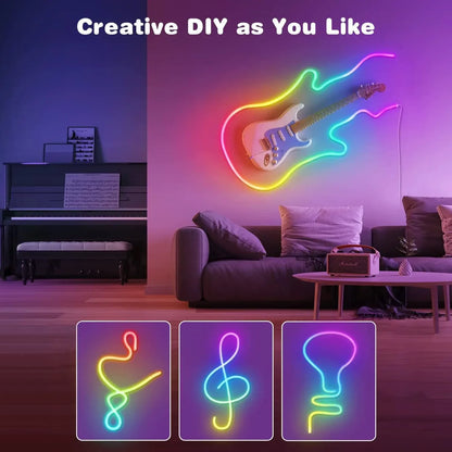 RGB Neon LED Strip 1/2/3/5M IP65 Waterproof DIY USB Neon Strip Tuya App Remote Control Flexible Ribbon for Home Decor Lighting