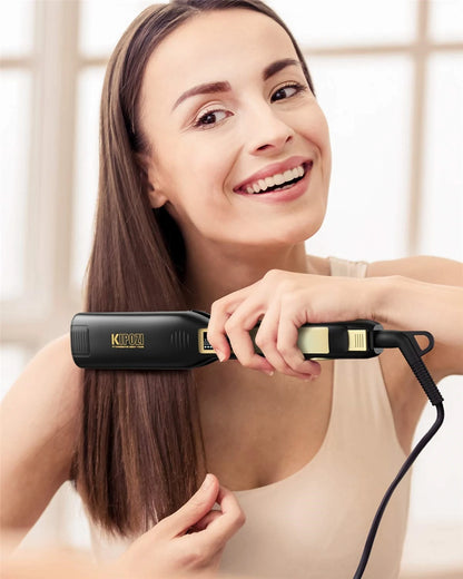 KIPOZI Professional Titanium Flat Iron Hair Straightener with Digital LCD Display Dual Voltage Instant Heating Curling Iron