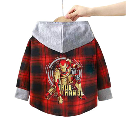 Spring Children Boys Spiderman Plaid Shirts Cartoon Casual Toddler Kid Boy Mickey Hooded Shirts Loose Long Sleeve Baby Boy Top