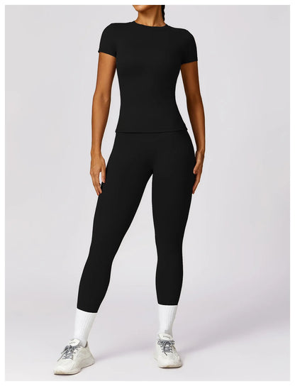 HGC Women's Sports T Shirt Summer Short Sleeve Running  Round Neck Breathable Stretchy GYM Yoga Slim Fitness Active Top Tee