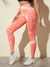Hip Lifting Seamless Fitness Gym Leggings Tie-Dye Yoga Pants Women's Exercise Tights Tummy Control High Waist Workout Pants