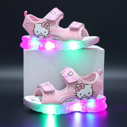 2024 Summer New Baby Girls Led Light Sandals Cute Hello Kitty Children's Casual Shoes Anti-slip Kids Beach Shoes Outdoor Shoes