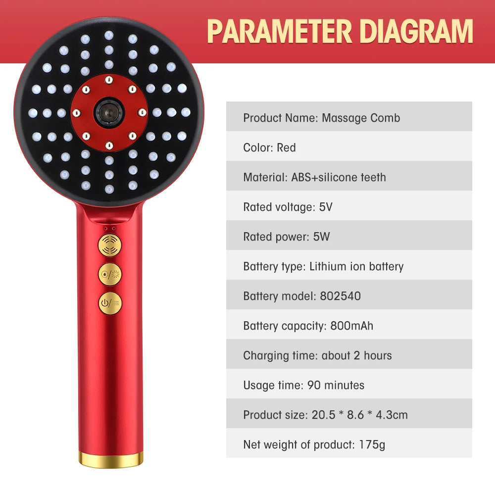 Electric Microcurrent Spray Massage Comb Red Blue LED Hair Follicle Comb Scalp Nano Atomized Head Massager Hair Growth Anti Loss