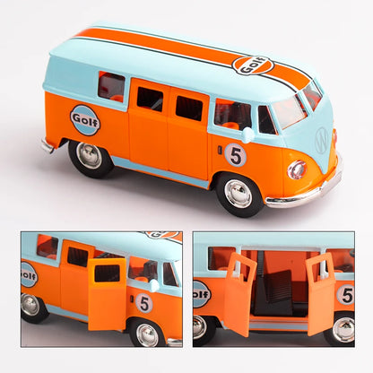 1:36  Bus Transporter Van Gulf Blue Alloy Diecast Model for Volkswagen T1 Samba Toy