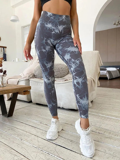 Hip Lifting Seamless Fitness Gym Leggings Tie-Dye Yoga Pants Women's Exercise Tights Tummy Control High Waist Workout Pants