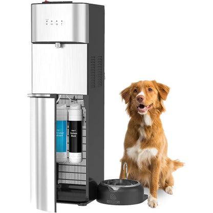 Self Cleaning Bottleless Water Cooler Water Dispenser with Pet Bowl- 2 Temperature Settings - Hot & Cold, Durable Stainle