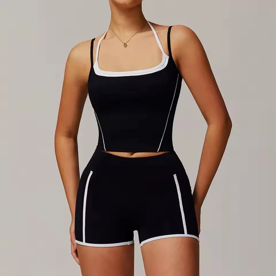Gym Leggings 2 Pieces Yoga Set Sportswear Women Gym Clothes Yoga Suits For Women Fitness Vest Crop Top Tracksuits Sports Bra