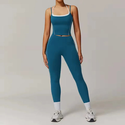 Gym Leggings 2 Pieces Yoga Set Sportswear Women Gym Clothes Yoga Suits For Women Fitness Vest Crop Top Tracksuits Sports Bra