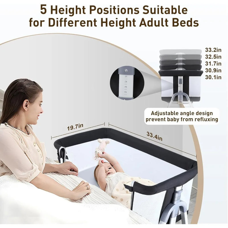 4 in 1 Bedside Bassinet for Baby, Portable Baby Bassinet with Wheels, Baby Crib with Changing Station, Mattress Included and Sto