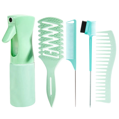5pcs Hair Styling Set Mist Water Spray Bottle Candy Brush Pointed Tail Edge Control Brush Wide-tooth Hairbrush Hairdressing Tool