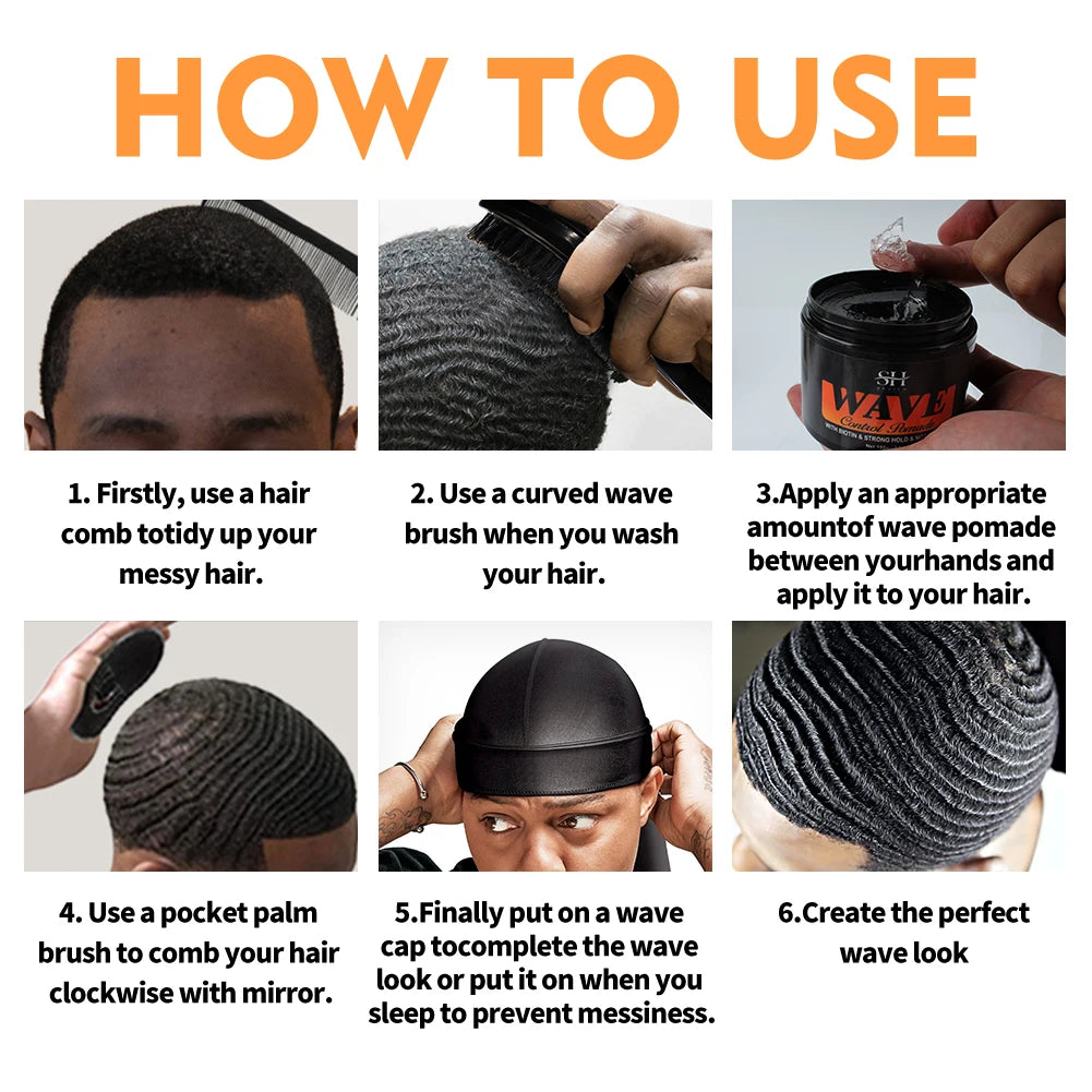 Deep Wave Control Pomade Shampoo Kit Biotin Prevent Hair Loss Edge Control Gel Sport Strong Hold Wave Hair Gel For African Men
