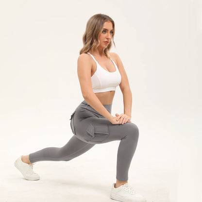 Women's Solid Color Gym Leggings High Waisted Fitness Yoga Pants Practical Pocket Stretch Outdoors Sports Cargo Styles Pants