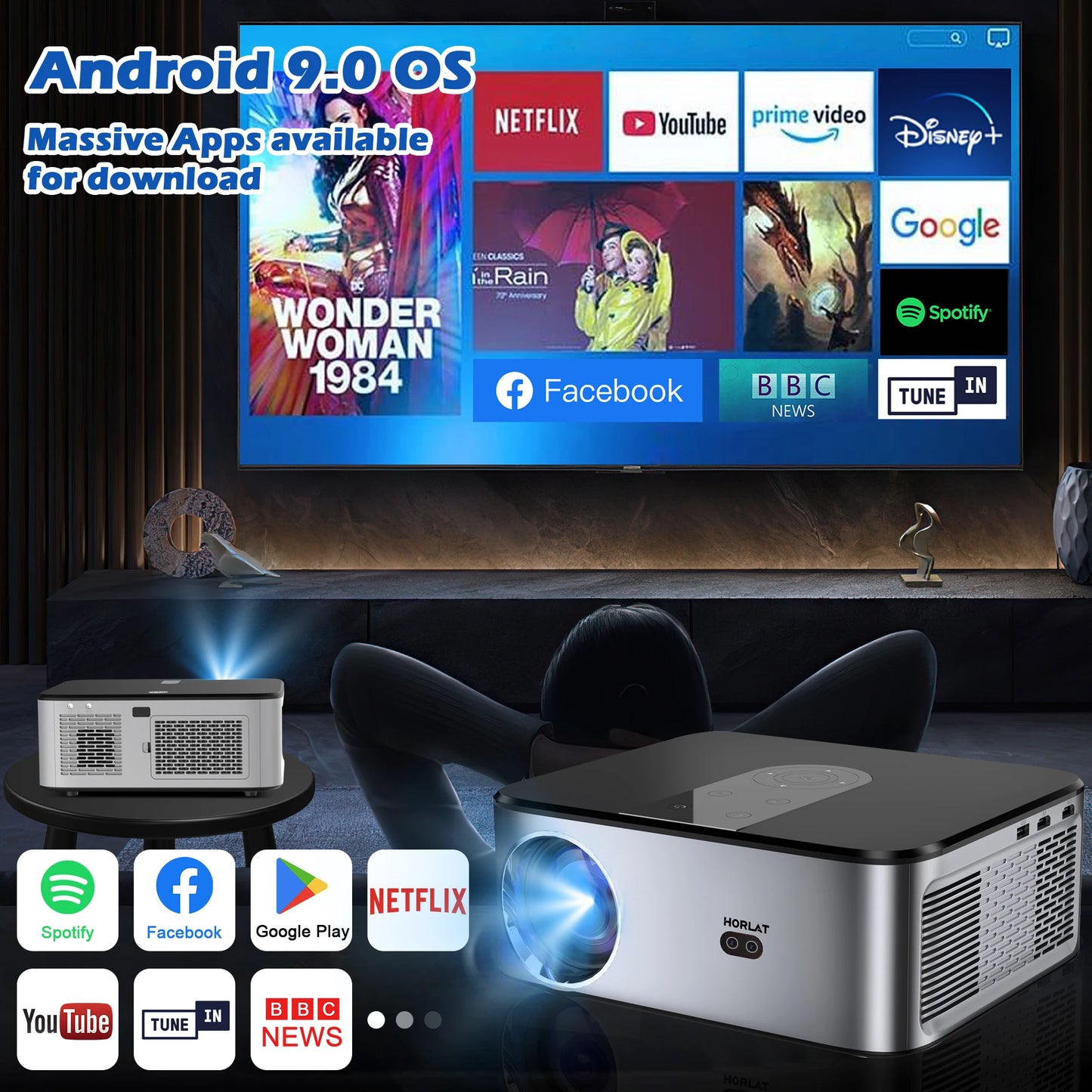 HORLAT Android 4K Projector 32G Beamer Full HD 1080P 8K Video Audio Home Theater Auto Focus Keystone 5G WiFi Portable Proyector