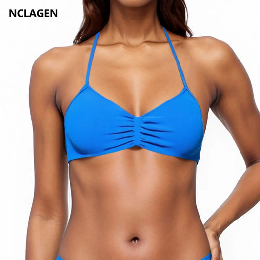 NCLAGEN Impact Strappy Bra Gym Top Women High Support Impact Thin Strap Halter Sports Seamless Bras Scrunch Workout Yoga Tank