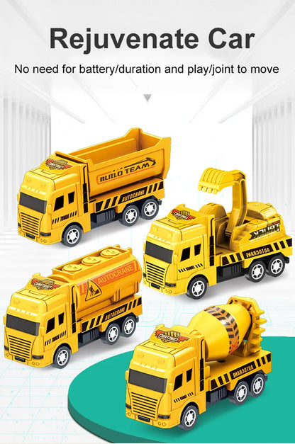 4 Pcs Small Construction Vehicles, Pull Back & Go Friction Powered STEM Toys for Toddlers, Travel Car Toys Age 3-5 Birthday Gift