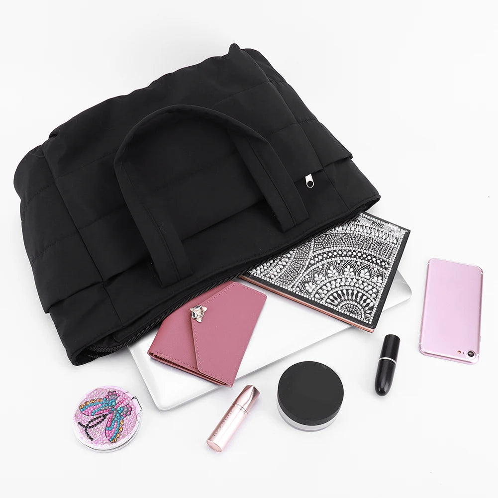 Puffer Tote Bag for Women Lightweight Down Cotton Padded Crossbody Bag Large Capacity Handbag Puffy Purse for Shopping Travel ﻿