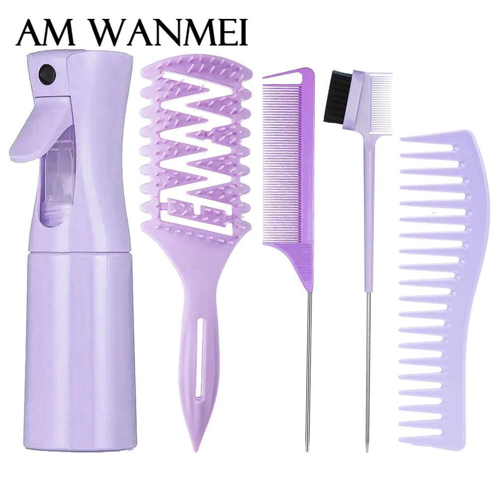 5pcs Hair Styling Set Mist Water Spray Bottle Candy Brush Pointed Tail Edge Control Brush Wide-tooth Hairbrush Hairdressing Tool