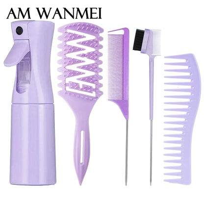 5pcs Hair Styling Set Mist Water Spray Bottle Candy Brush Pointed Tail Edge Control Brush Wide-tooth Hairbrush Hairdressing Tool