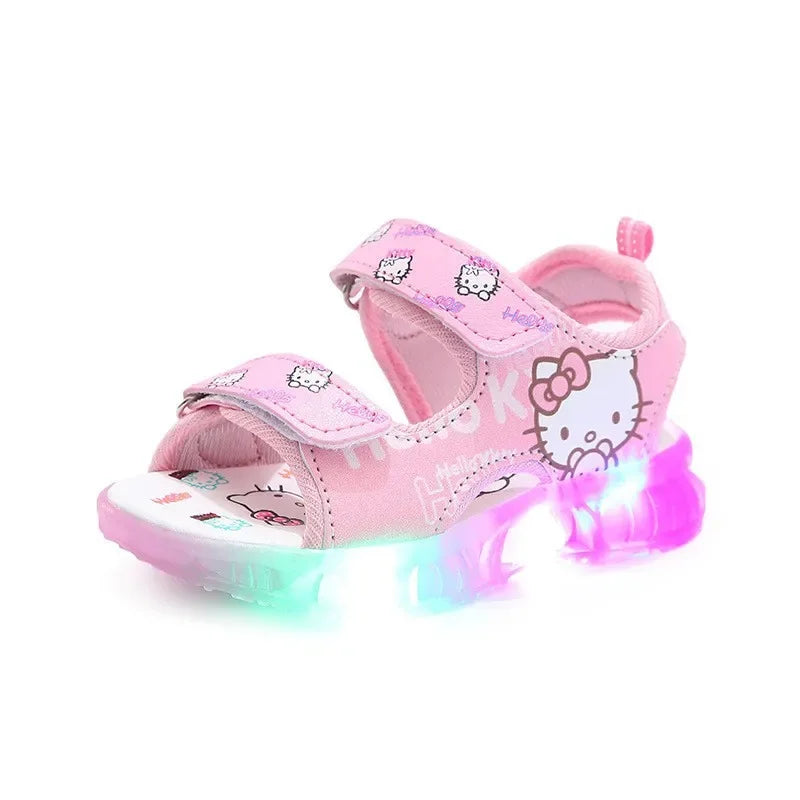 2024 Summer New Baby Girls Led Light Sandals Cute Hello Kitty Children's Casual Shoes Anti-slip Kids Beach Shoes Outdoor Shoes