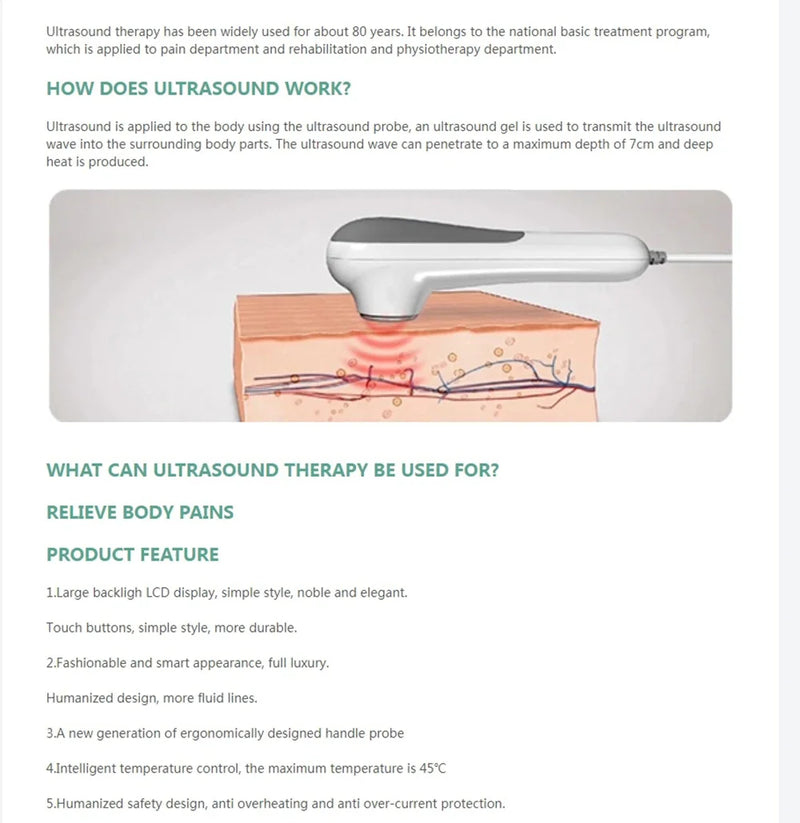 Physiotherapy Therapeutic Ultrasound Device Muscle Pain Relief Ultrasonido Body Massage Health Care Ultrasonic Therapy Machine