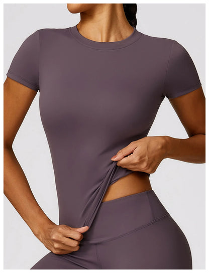 HGC Women's Sports T Shirt Summer Short Sleeve Running  Round Neck Breathable Stretchy GYM Yoga Slim Fitness Active Top Tee