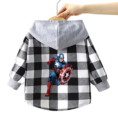 Spring Children Boys Spiderman Plaid Shirts Cartoon Casual Toddler Kid Boy Mickey Hooded Shirts Loose Long Sleeve Baby Boy Top