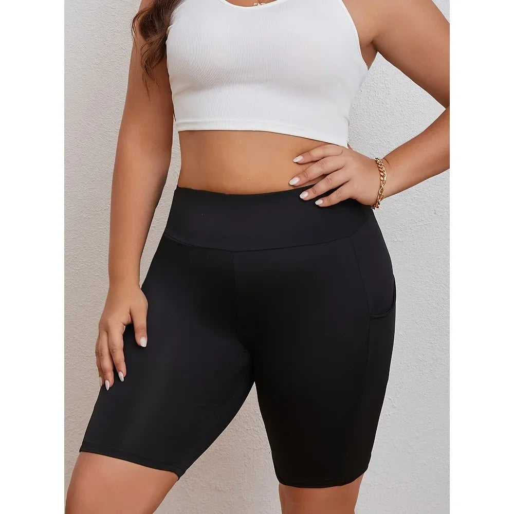 Women's Plus Size S-5XL High Waisted Black Pocket Swim Shorts Show Off Your Fashion Taste with Minimalist Beauty